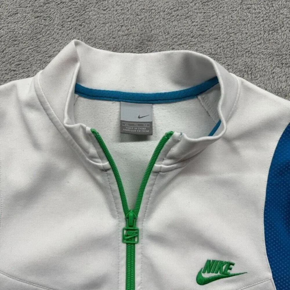 Vintage‎ Nike Full Zip Track Jacket Womens XL White Blue Swoosh Embroidered Gym